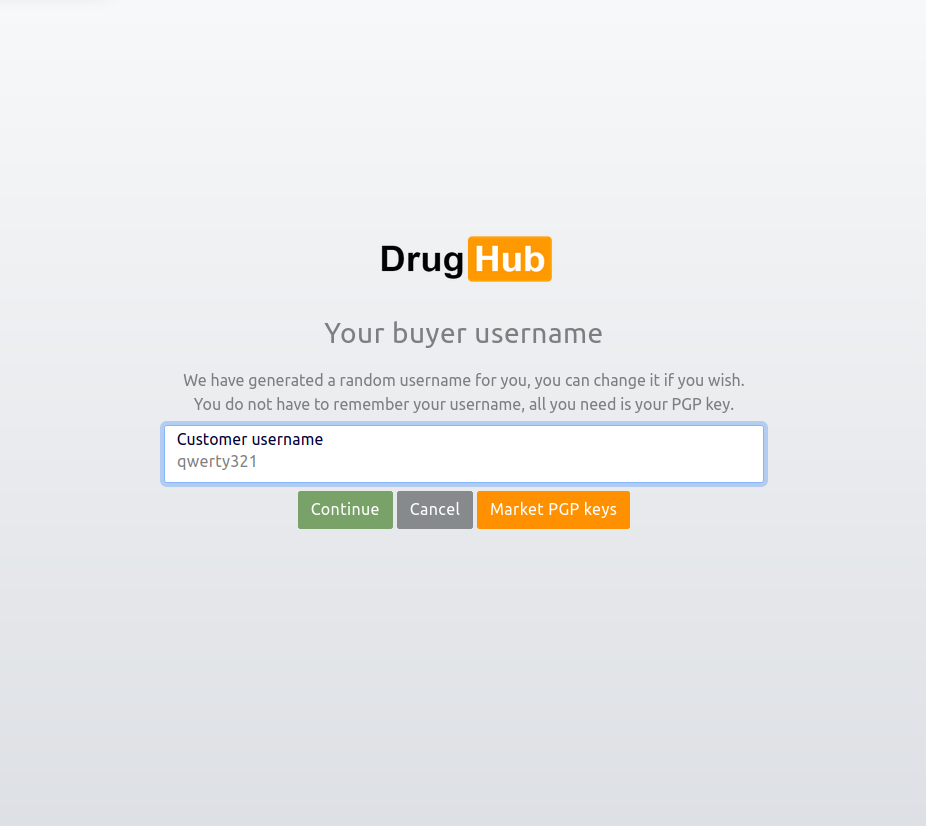 DrugHub Market username generation - your buyer account